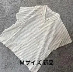 涼しげジョーゼット素材ストライプ半袖ブラウスオフ白M新品