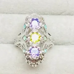 リング マルチカラー アメジスト グリーン パープル 16号 存在感