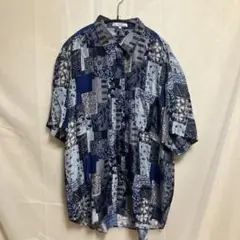 総柄シャツ　柄シャツ　レトロ　デザインシャツ　シルクシャツ 半袖シャツ　90s