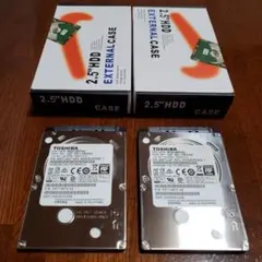 【1TBセット】東芝HDD 500GB + 外付けケース ブラック 2組