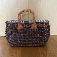 ブラウンかごバッグ ストライプ内装付き