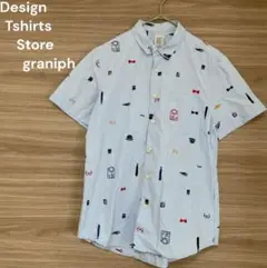 graniphグラニフ【S】刺繍デザイン 半袖シャツ ライトブルー　綿100%