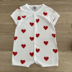 (67cm) PETIT BATEAU 半袖 ロンパース 赤 ハート
