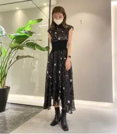 ウエストリブドッキングプリントワンピース 黒 FRAY I.D