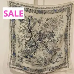 レディースバンダナスカーフ　新品　花鳥柄 ブルーパープル約69cm 風除け