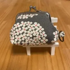 ミニがま口あじさい柄グレーカン付き(口金6.5cm)