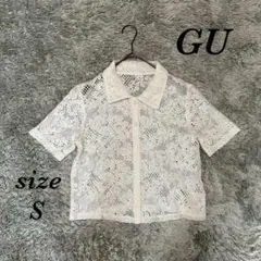 GU ジーユー (S) 半袖シャツ シースルー ショート丈 薄手 レース 綿混