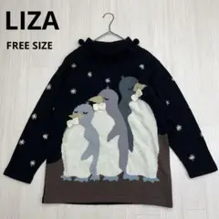 ● タートルネック　ペンギン　ニット　ぽんぽん　Liza ウール100%
