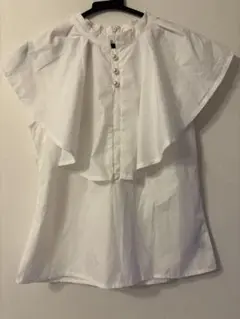 clear フリル付きホワイトシャツ　パール