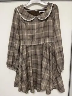 GRLチェック柄フリル襟長袖ミニワンピース