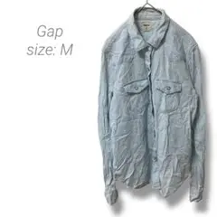 【ギャップ】Gap デニムシャツ ポケット 羽織り ブルー 長袖 綿100% M