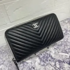 42 CHANEL シャネル Vステッチ ラウンドファスナー 長財布