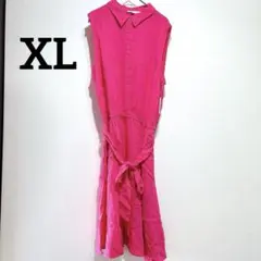 amazon essentials 【XL】ノースリーブシャツワンピース ピンク