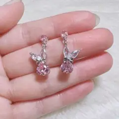 うさぎ ハート ジルコニア ピアス ピンク シルバー かわいい 韓国