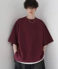 Tシャツ サイドスリットコットンポンチビッグシルエット5分袖ドレープカットソー