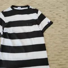 Champion　ボーダーTシャツ　ブラック　ホワイト　XSサイズ　古着