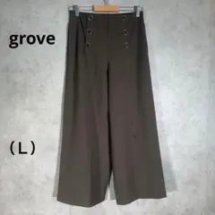 『grove』グローブ（Ｌ）ワイドパンツ ワールド ウエスト後ろ側ゴム ブラウン