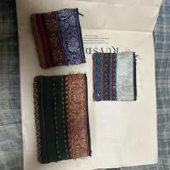 刺繍模様の布製ポーチ 3点セット