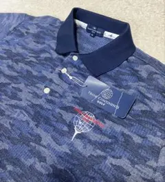 【新品 タグ付】トランスコンチネンツ ゴルフ ポロシャツ カモ柄 ネイビー LL