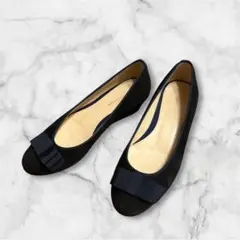 MODE KAORI リボン付きネイビー スエードバレエシューズ 23cm