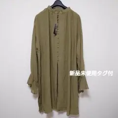 ホワイトジョーラ☆新品☆楊柳バンドカラーキャンディースリーブシフォンチュニック