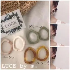 171 秋 変形 いびつ フープ ビーズ マーブル クリア 大理石風 ピアス
