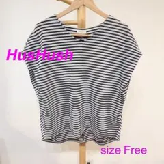 HusHush ドルマンスリーブ ボーダーブラック ハッシュアッシュTシャツ 黒