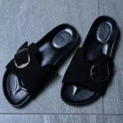 【美品】　MBハイエンドシルバーバックルレザーサンダル　ブラック　Lサイズ