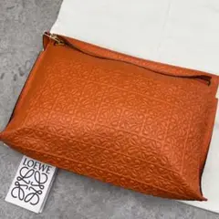 【美品】LOEWE ロエベ アナグラム レザー セカンドバッグ オレンジ
