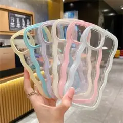 【値下げ】iPhone 16 クリアケース ブルー 波型 背面透明 可愛い