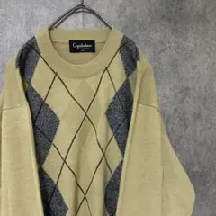 90s vintage 柄ニット アーガイル メンズ M アクリル 古着 F4