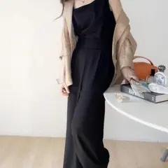 スクウェアネックタンクトップ&ハイウエスト2タックワイドパンツ(セットアップ)