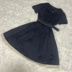 クリアインプレッション 半袖 ワンピース ベルト付き ネイビー 2号