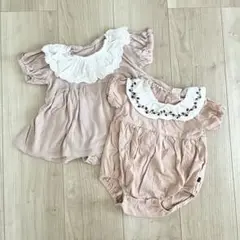 【70cm】フリル刺繍ロンパース2点セット