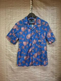トミーヒルフィガー　コットンアロハシャツ　M ブルー×ピンク　TOMMY 古着