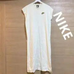 Nike ロゴ刺繍 半袖ロングワンピース クリーム色