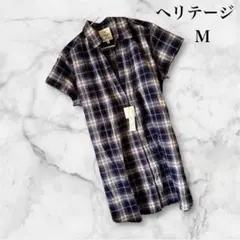 ヘリテージ半袖ワンピース　Ｍサイズ薄手チェック柄紫色