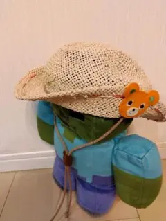 【ミキハウス】48㎝ ストローハット MH刺繍付き 麦わら帽子 男女兼用