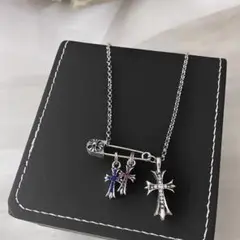 [新品]　ネックレス　シルバー　カラフル　クロス　安全ピン