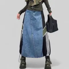 大人気！デニムスカート ストリートサイドライン デニムロングスカート