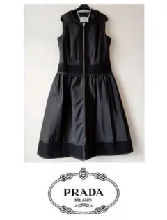 ☆PRADAプラダナイロン素材フロントWロゴジップワンピースブラック44S☆