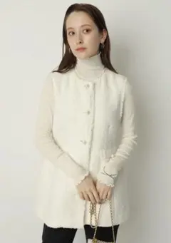 アルページュ パールボタンツイードペプラムジレ サイズ2