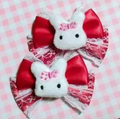 うさぎちゃんヘアクリップ　レッド　量産型　ロリータ　キッズ