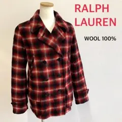 ラルフローレン Pコート 赤チャック レデース9号M相当 ウール100% 薄手