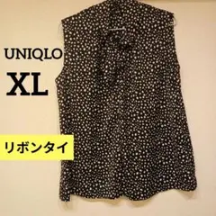 ユニクロ　リボンタイ　ドット柄 　ダルメシアン　ブラウス　ノースリーブ　XL