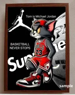トムとジェリーTom　Supremeポスターフレーム付き壁掛けバスケットボール