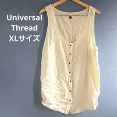 アイボリー ノースリーブ Tシャツ Vネック 【XL】古着 フロントボタン