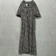 レスリーフェイ（10）ロングフレアワンピース＊花柄総柄＊オープンカラー＊