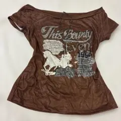 ブラウン オフショルダー Tシャツ
