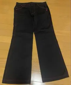 GREEN CLUBS ウエスト82 ブラック　パンツ　ボトムス　赤ライン　ロゴ